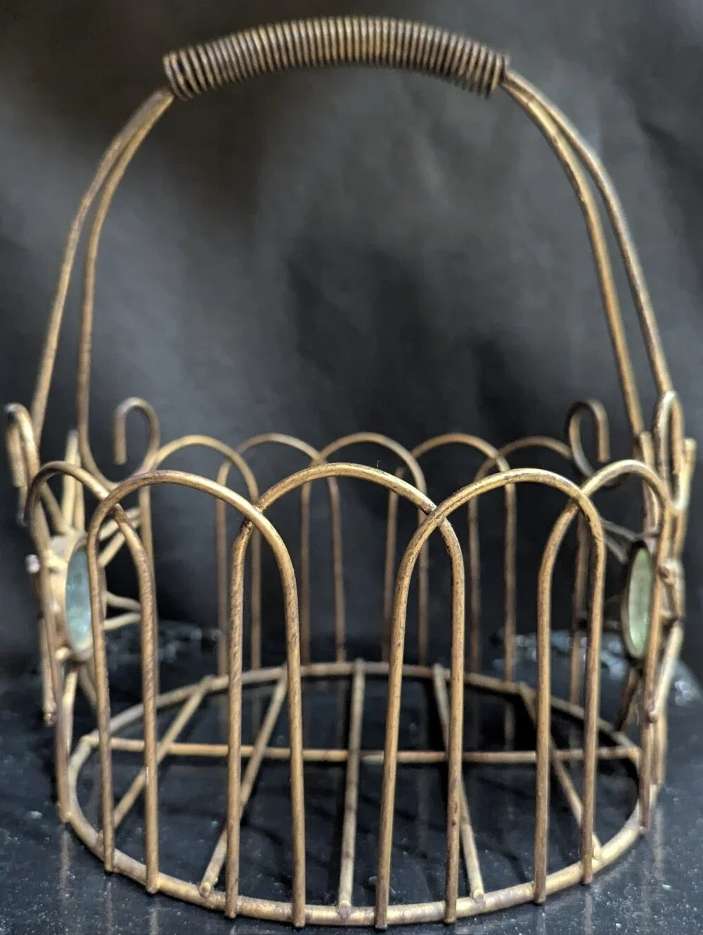 Vintage Celestial Sun Sunburst Wire Basket - Bronze Tone
